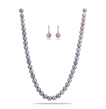 9.0-10.0mm Near Round Lavender Freshwater Pearl Necklace Set - AA Quality