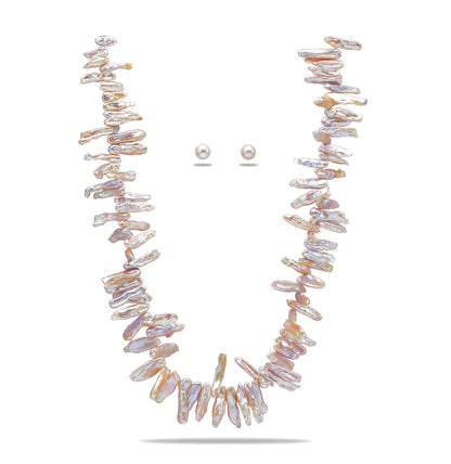 4.0-5.0mm Pink Baroque Fancy Freshwater Pearl Necklace Set - AA Quality