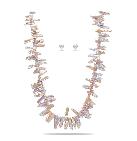4.0-5.0mm Pink Baroque Fancy Freshwater Pearl Necklace Set - AA Quality