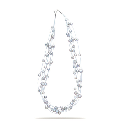 Edgy Grey Near Round Wire Freshwater Pearls Necklace
