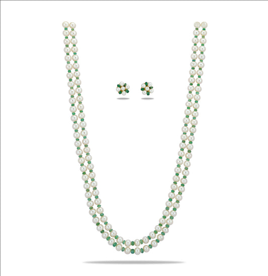 Natural Emerald With 6.0-7.0mm Near Round  Freshwater Pearl Necklace Set-AA Quality