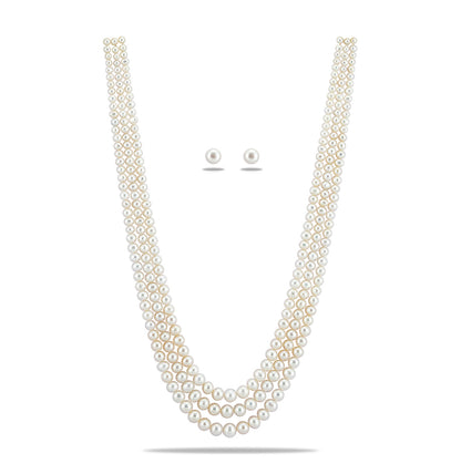 Grading White Near Round Freshwater Pearl Necklace Set - AAA Quality