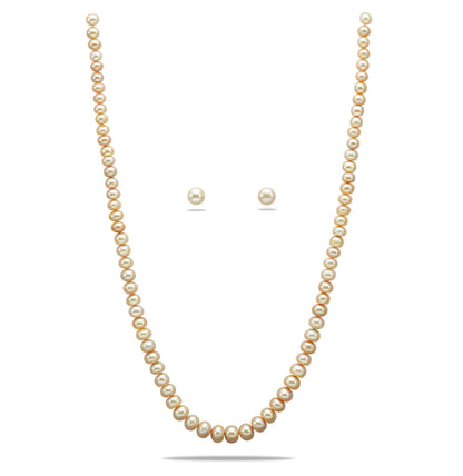 Grading Pink Button Freshwater Pearl Necklace Set - A Quality