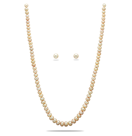 Grading Pink Button Freshwater Pearl Necklace Set - A Quality