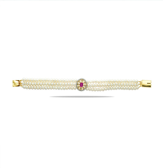 Opulent Red Stone Pearl Bracelet