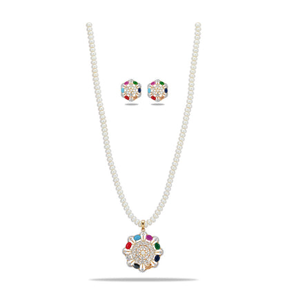Dainty Navratna Multicolor Freshwater Pearl Necklace Set