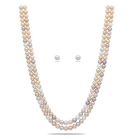 7.0-8.0mm Round Multicolor Freshwater Pearl Necklace Set - AA Quality