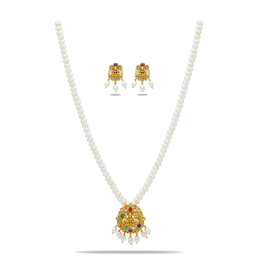 Vintage Navratna Stone Freshwater Pearl Necklace Set