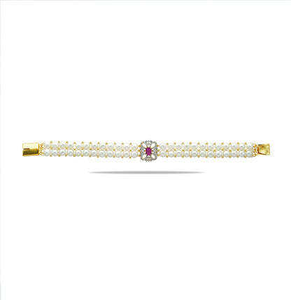 Graceful Red Stone Pearl Bracelet