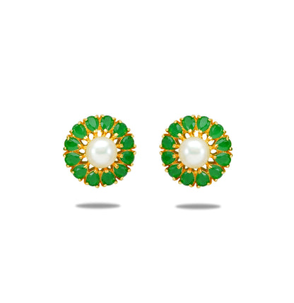 Precious Green Pearl Stud Earrings