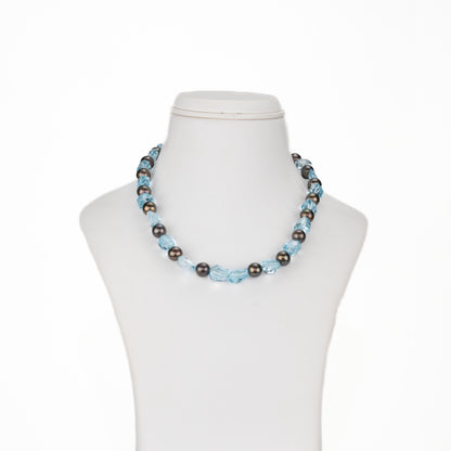 Blue Topaz Beads & Black Freshwater Pearl Necklace