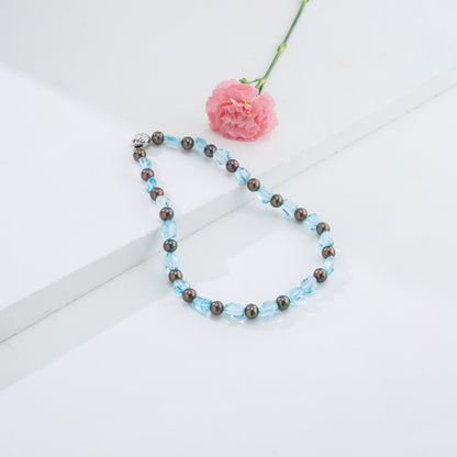 Blue Topaz Beads & Black Freshwater Pearl Necklace