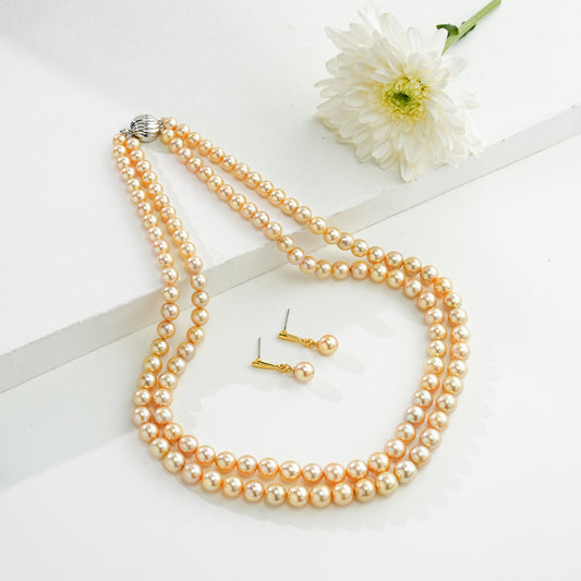 Grading Golden Round  Saltwater Akoya Pearls Necklace Set - AA Quality