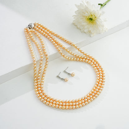 5.0-6.0mm Golden Round Saltwater Akoya Pearls Necklace Set - AA Quality