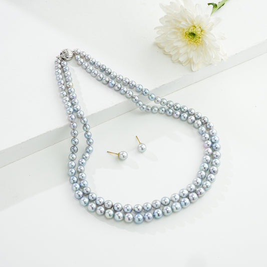 Grey Round Saltwater Akoya Pearls Grading Necklace Set -A Quality