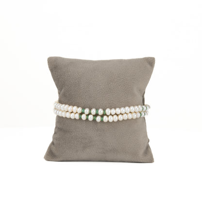 Natural Emerald White Button Pearl Bracelet