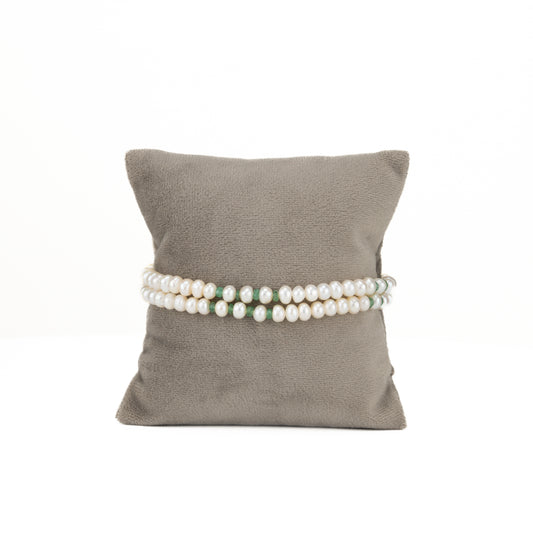 Natural Emerald White Button Pearl Bracelet