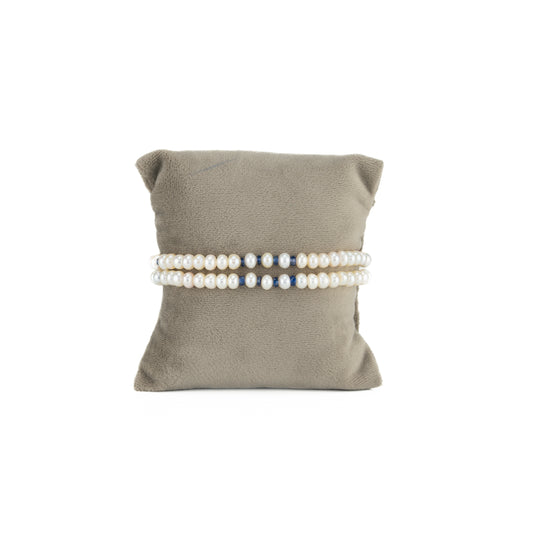 Natural Blue Sapphire Button Pearl Bracelet