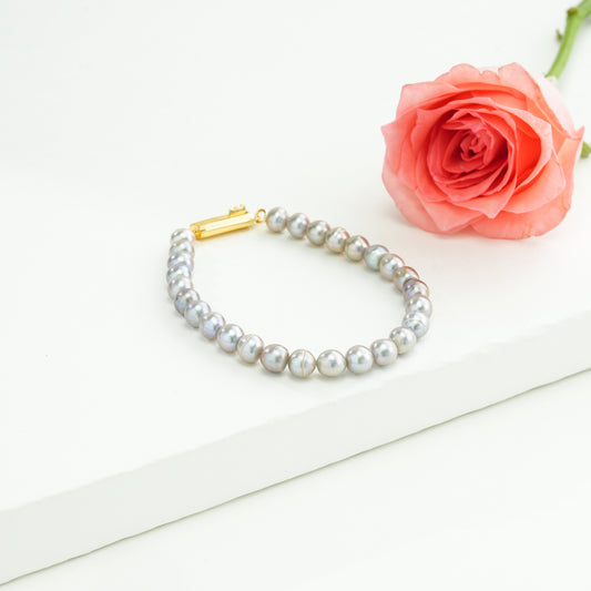 Grey Near Round Freshwater Pearl Bracelet