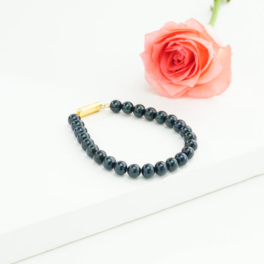Black Near Round Single Row Freshwater Pearl Bracelet