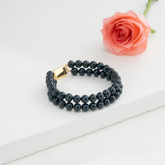 Black Near Round Freshwater Pearl Bracelet