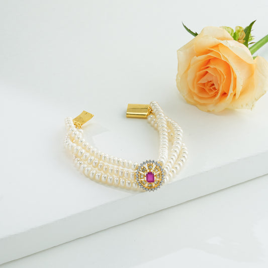 Opulent Red Stone Pearl Bracelet