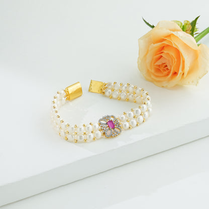 Graceful Red Stone Pearl Bracelet