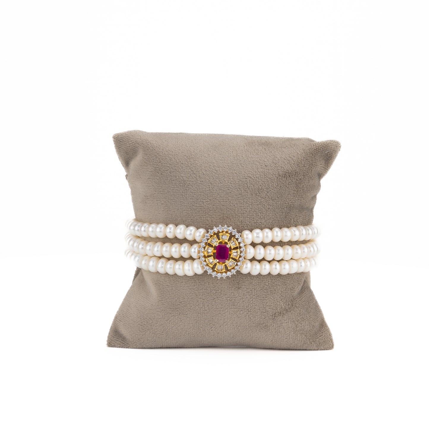 Opulent Red Stone White Freshwater Pearl Bracelet