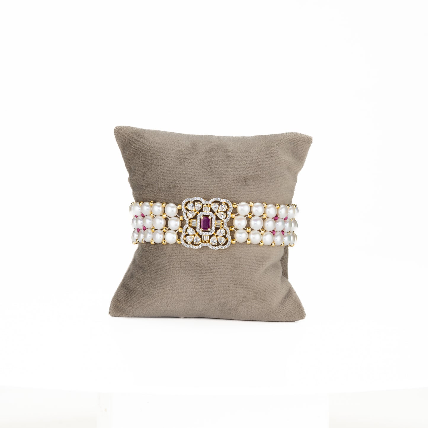 Velvety Red Stone White Freshwater Pearl Bracelet