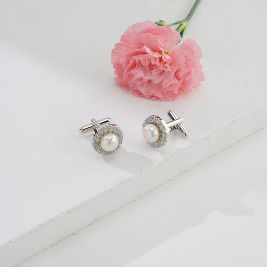 Charming White Stone Freshwater Pearl Cufflinks