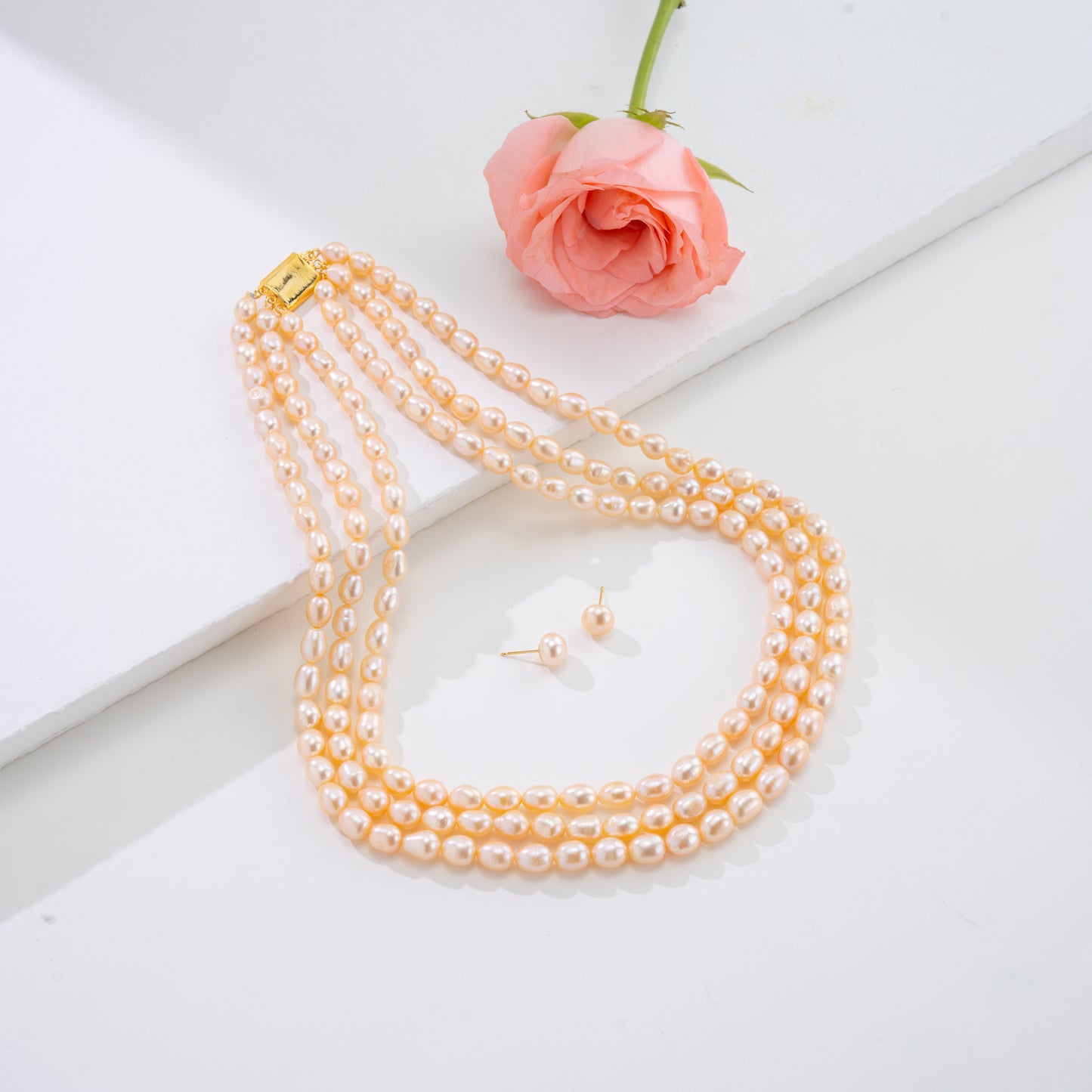 8.0-9.0mm Pink Drop Freshwater Pearl Necklace Set - A Quality