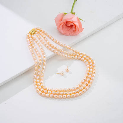 8.0-9.0mm Pink Drop Freshwater Pearl Necklace Set - A Quality