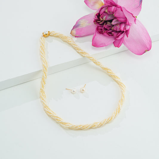 1.0-2.0mm White Seed Freshwater Pearl Necklace Set - AAA Quality