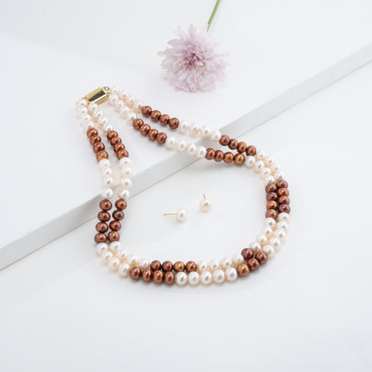 8.0-9.0mm Multicolor Near Round Pearl Necklace Set - A Quality