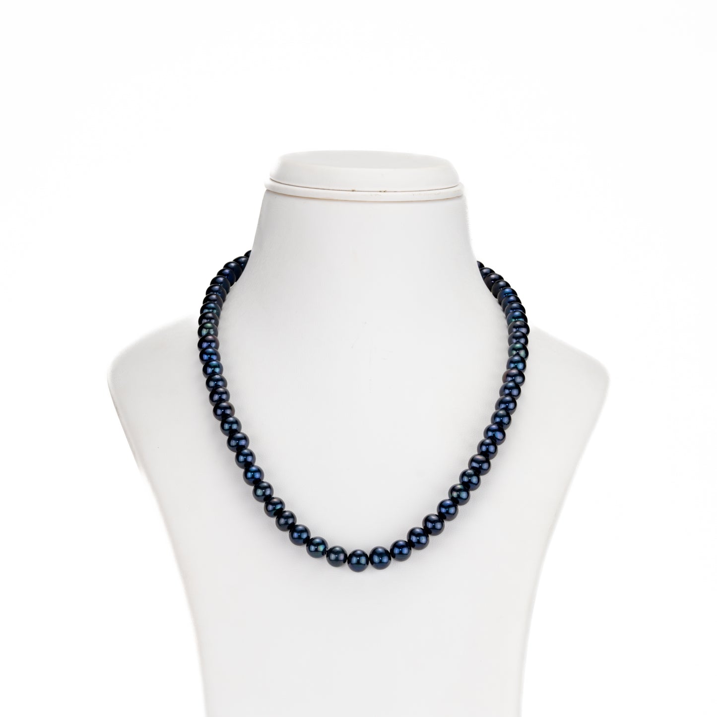 7.0-8.0mm Black Near Round Freshwater Pearl Necklace Set - A Quality