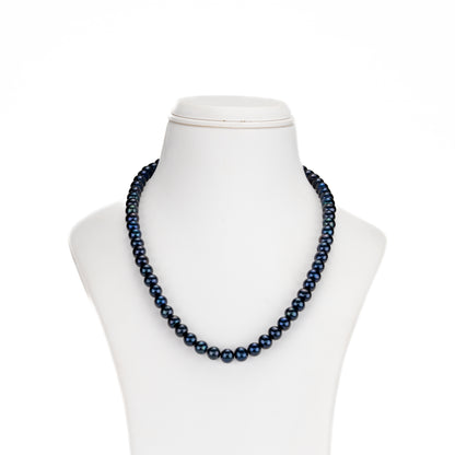 7.0-8.0mm Black Near Round Freshwater Pearl Necklace Set - A Quality