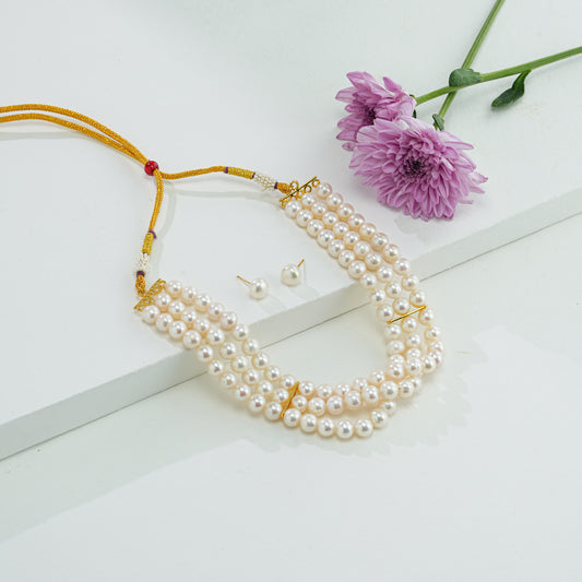 7.0-8.0mm Near Round White Freshwater Pearl Choker Set - AA Quality