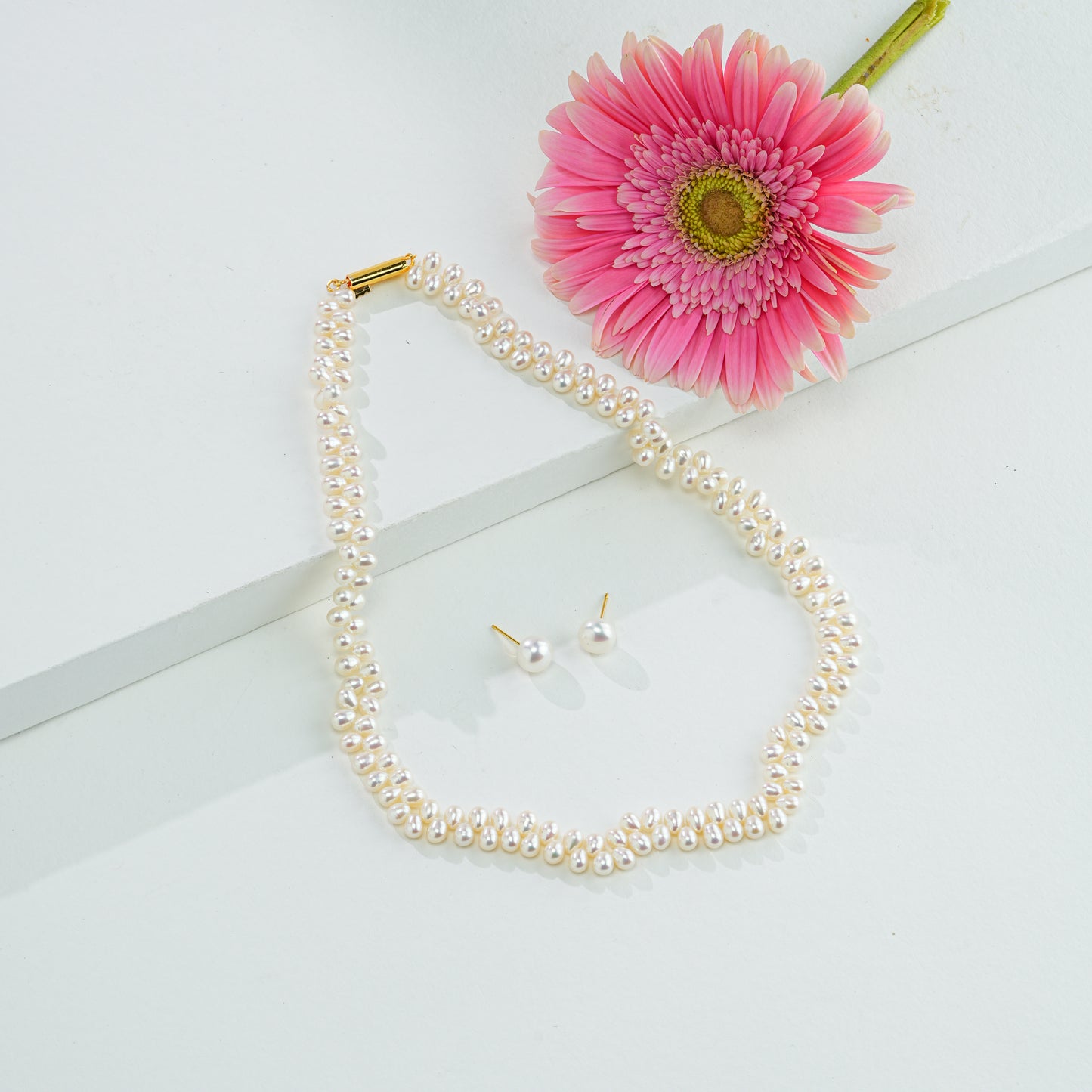 4.0-5.0 White Fancy Freshwater Pearl Necklace Set - AA Quality