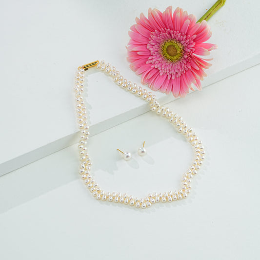 4.0-5.0 White Fancy Freshwater Pearl Necklace Set - AA Quality