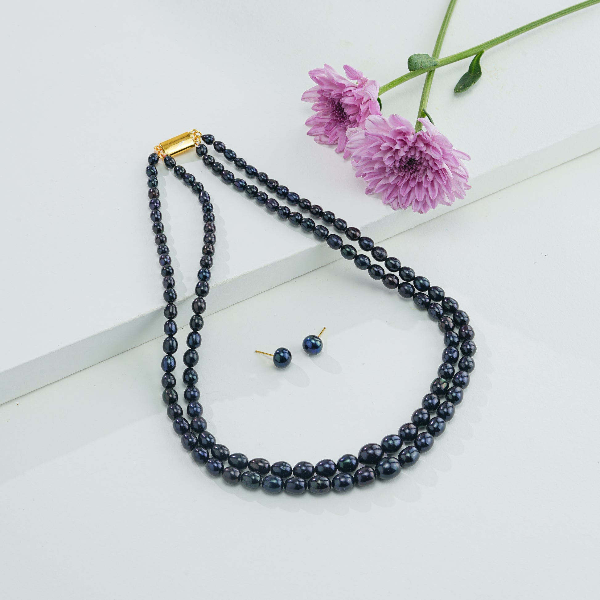 Grading Black Drop Freshwater Pearl Necklace Set A Quality