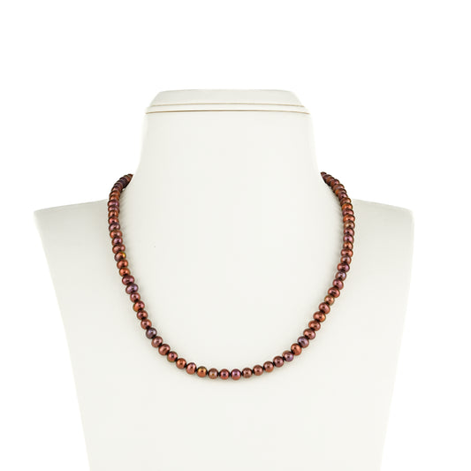 5.0-6.0mm Bronze Near Round Pearl Necklace Set - A Quality
