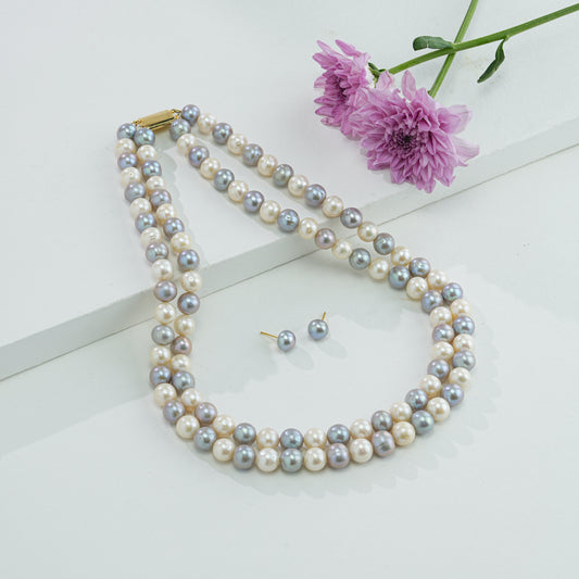 8.0-9.0mm Near Round Multicolor Freshwater Pearl Necklace Set - AA Quality