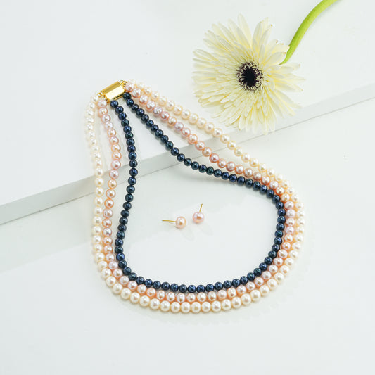 6.0-7.0mm Near Round Tricolor Freshwater Pearl Necklace Set - A Quality