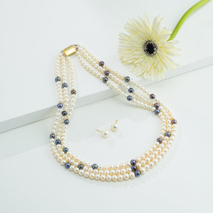 6.0-7.0mm Near Round Multicolor Freshwater Pearl Necklace Set - A Quality