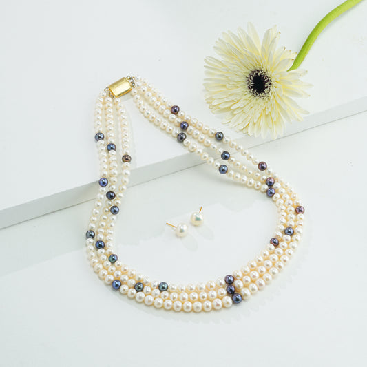6.0-7.0mm Near Round Multicolor Freshwater Pearl Necklace Set - A Quality