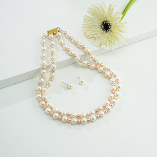 9.0-10.0mm Near Round Multicolor Freshwater Pearl Necklace Set - AA Quality