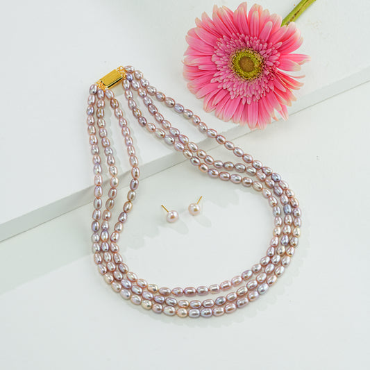 8.0-9.0mm Pink Drop Freshwater Pearl Necklace Set - A Quality