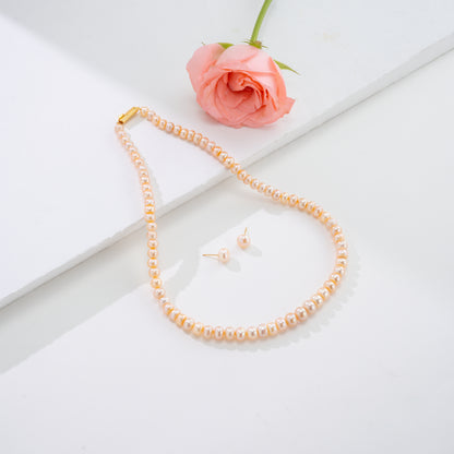 Grading Pink Button Freshwater Pearl Necklace Set - A Quality