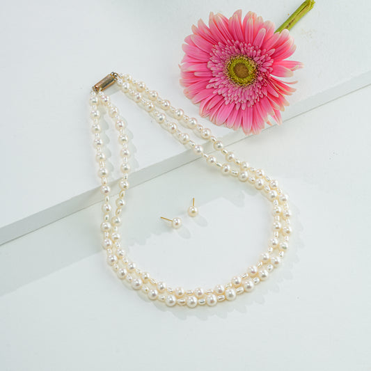 7.0-8.0mm White Fancy Freshwater Pearl Necklace Set - AA Quality