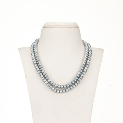 6.0-7.0mm Grey Button Freshwater Pearl Necklace Set - A Quality